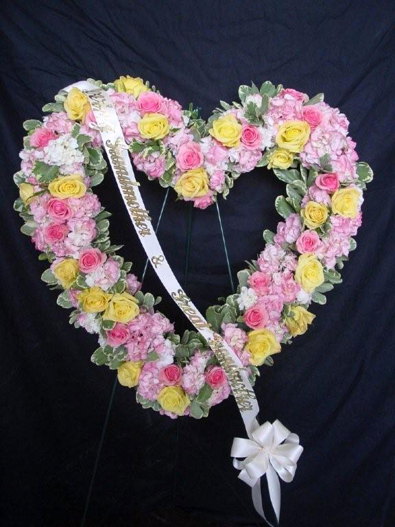 Sympathy Floral Arrangement with Pink & Yellow Roses w/ Seeded Eucalyptus