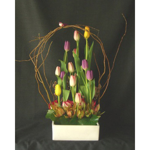 Ceramic Dish w/ Birds Over Tulips