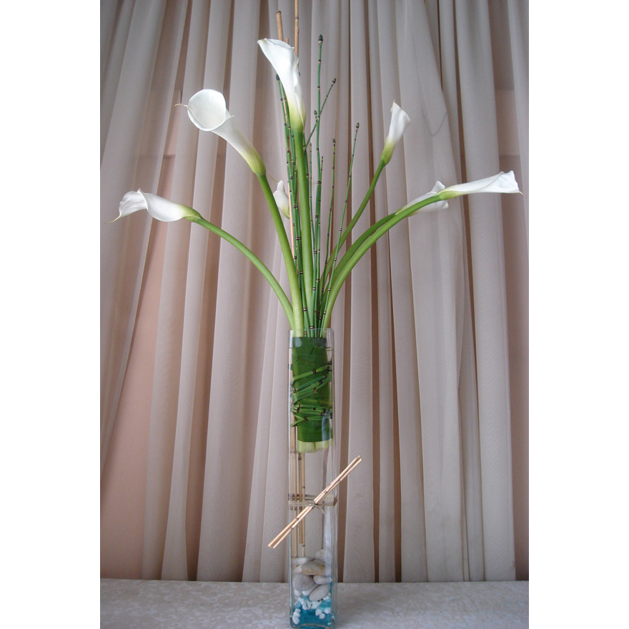 Tall Square w Gems Lilies Bamboo Horsetail EDA1078