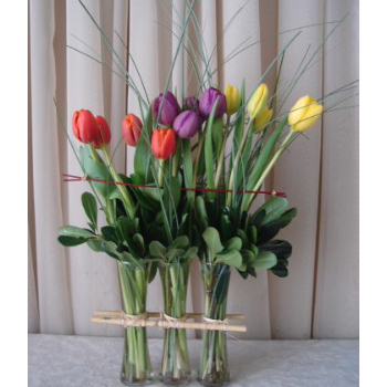 3 Vase Corral w/ Tulips & Bear Grass