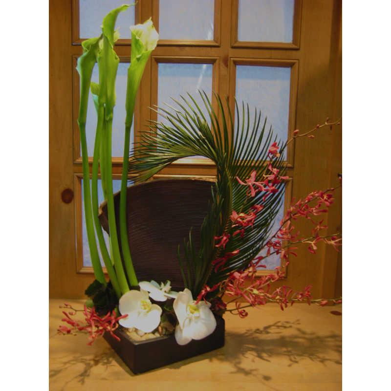 Ceramic w/ Rocks, Lilies, Palm & Orchids