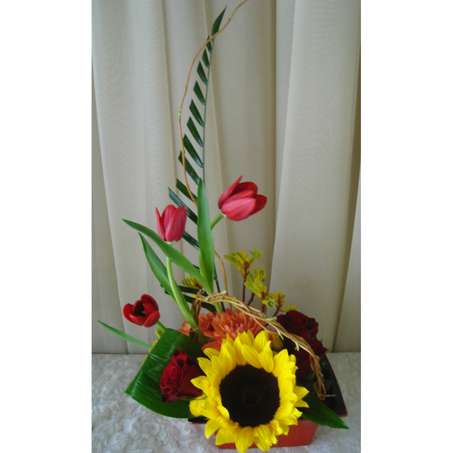 Ceramic Square w/ Sunflowers, Roses & Tulips