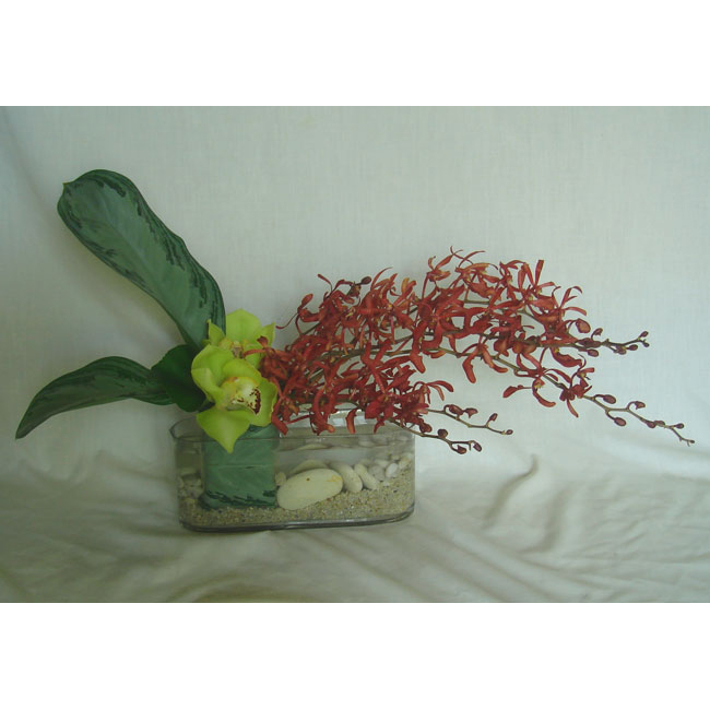 Glass Oval w/ Rocks & Orchids