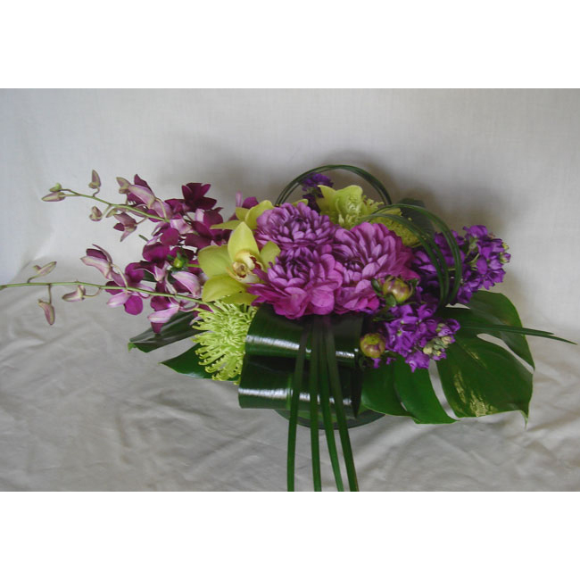 Lily Bowl w/ Orchids, Dahlias & Mums