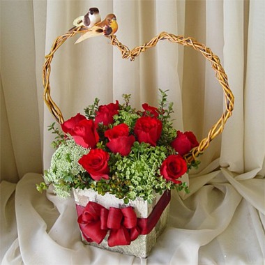 Birds on Heart Floral Arrangement