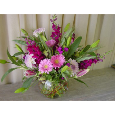 Mix Pink Flowers in Bubble Bowl