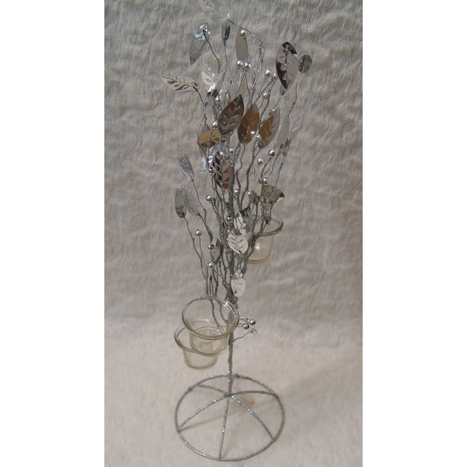 19" Silver Stand w/ Glass Votive Holders
