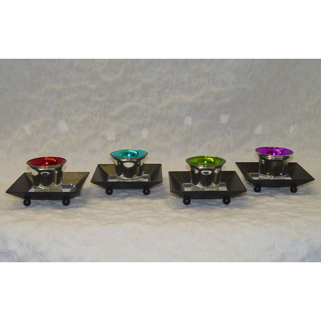 Colored Votive Set w/ Metal Plate