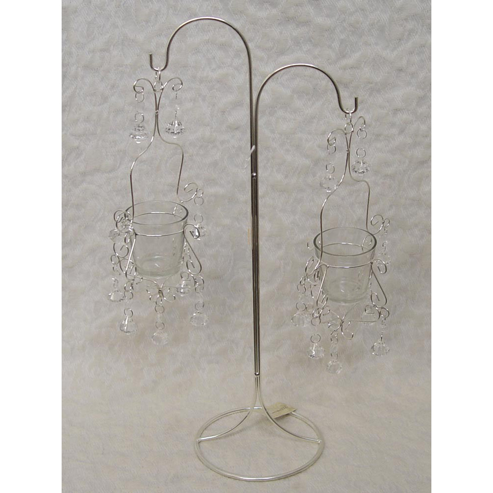 18.3" Silver Stand w/ 2 Hanging Glass Votive Holders