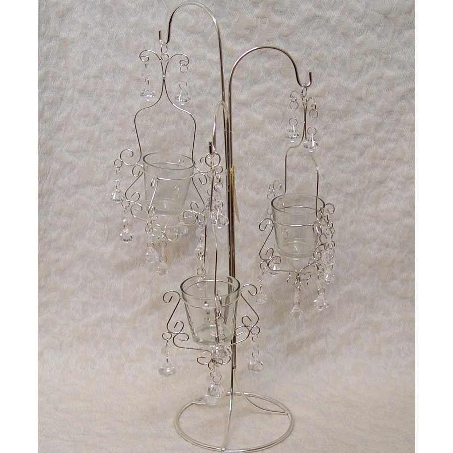 20" Silver Stand w/ 3 Hanging Glass Votive Holders