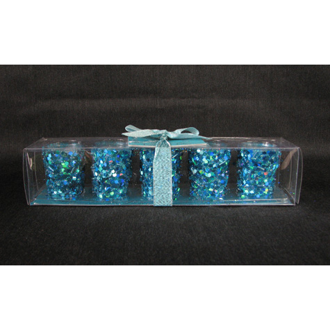 Aqua Blue Beaded Glass Votive