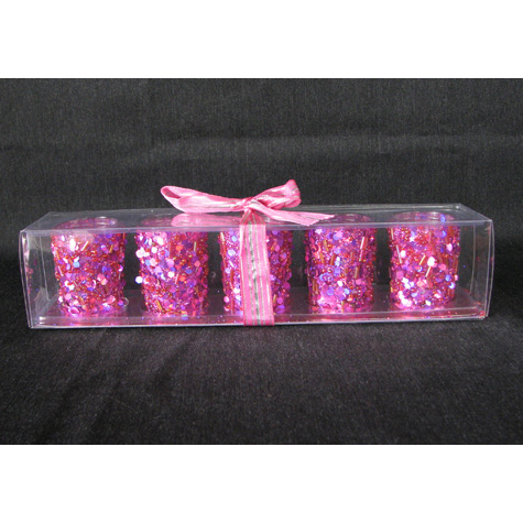 Fuschia Beaded Glass Votive