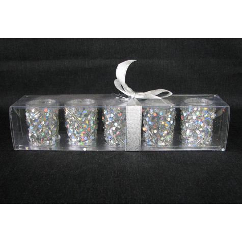 Silver Beaded Glass Votive
