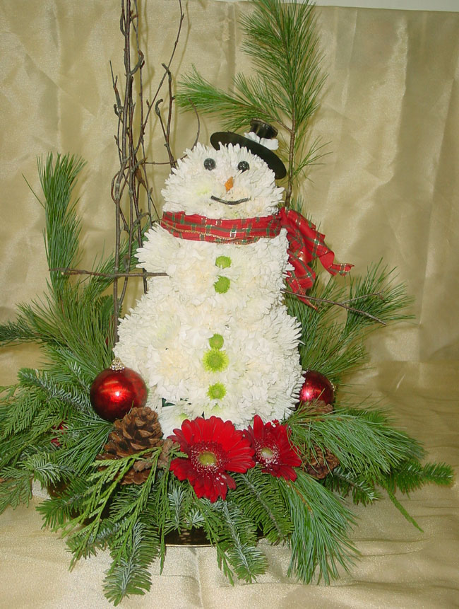 Snowman w/ Pom Poms & Carnations