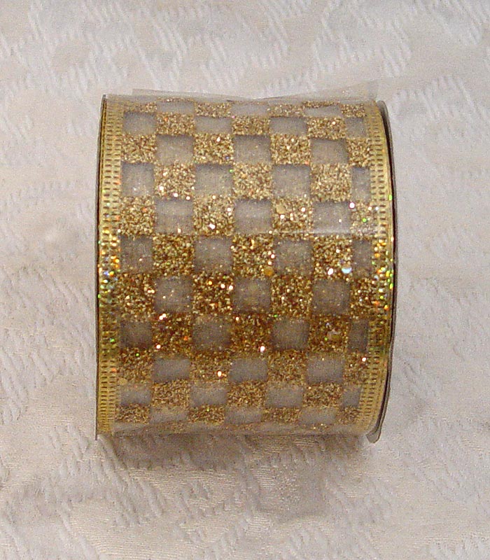 Deluxe Wired Sheer Ribbon w/ Glitter Plaids 2.5" x 10Y