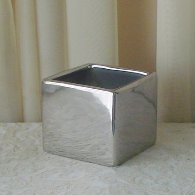 2" Silver Ceramic Cube