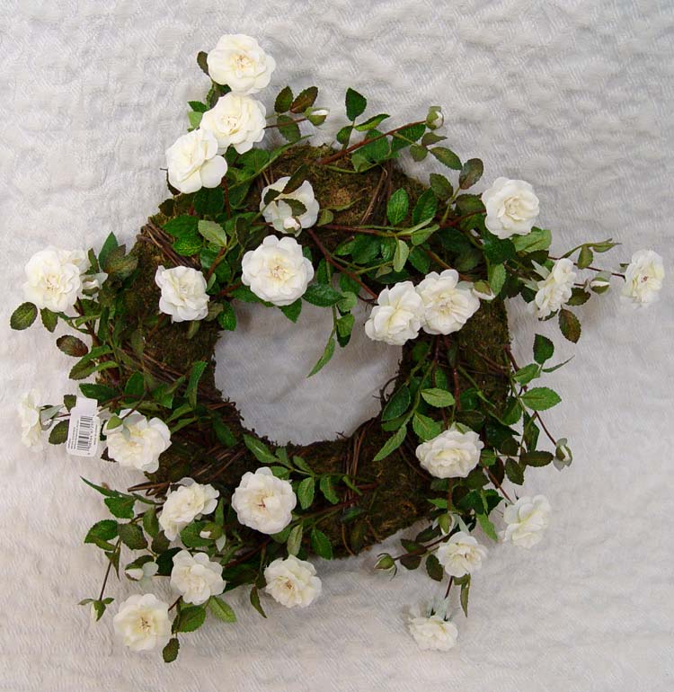 Moss Covered Wreath w/ White Roses