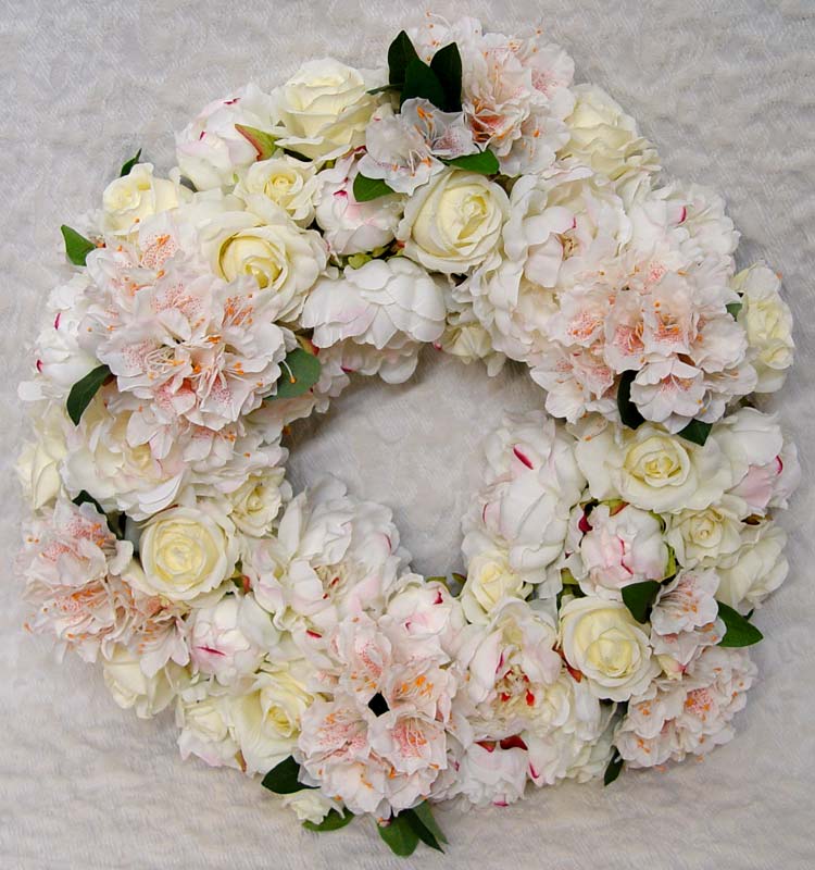 20" White Rose, Peonies & Astro Wreath