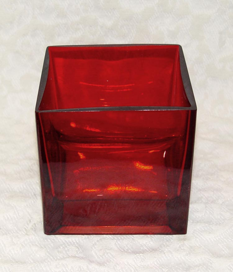5" x 5" Red Square Glass Vase