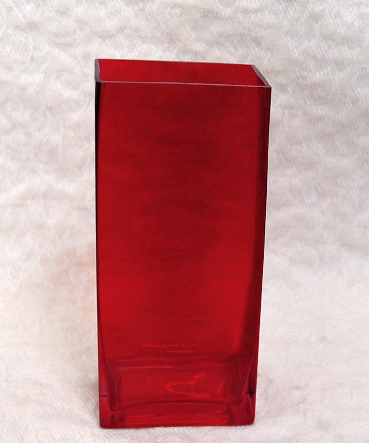 8 3/4" Tall Red Rectangle Glass Vase