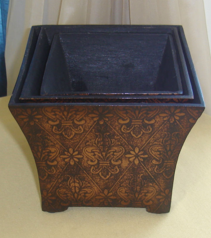 Tapered Fleur Di Lis Set of Wooden Containers