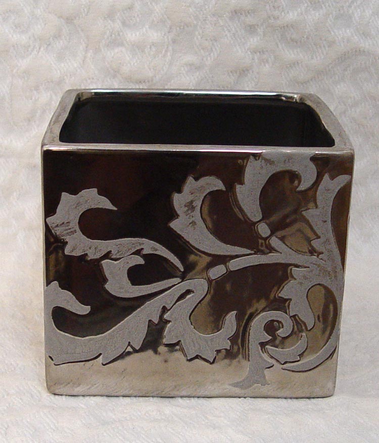 5.5" Silver Fleur Design Ceramic Square