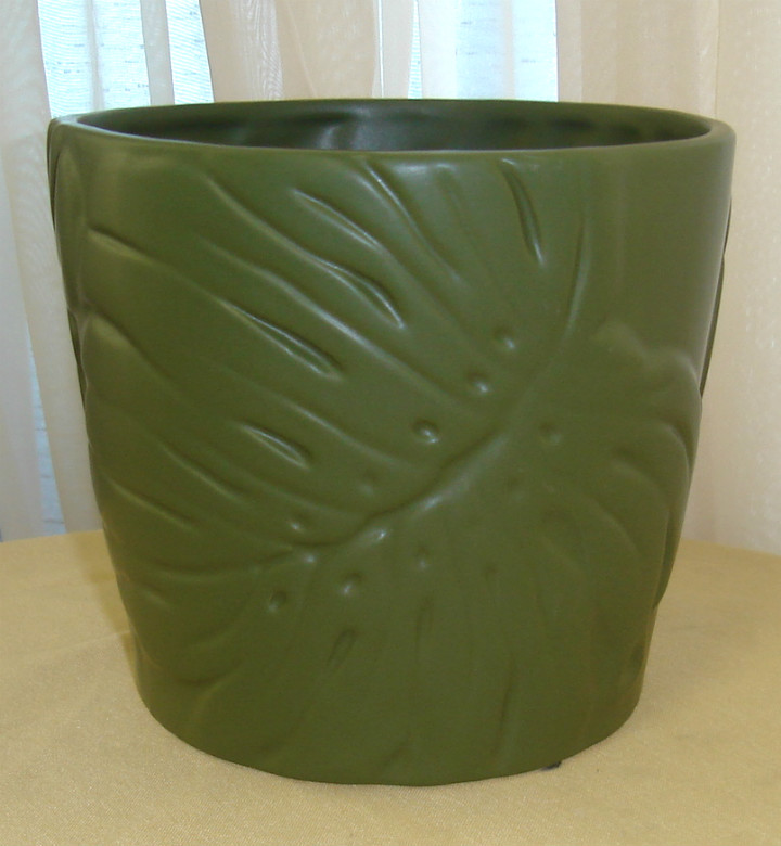 Tapered Green Monstera Ceramic Containers