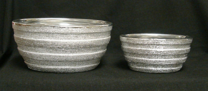 Oblong Shaped, Textured Silver Vases
