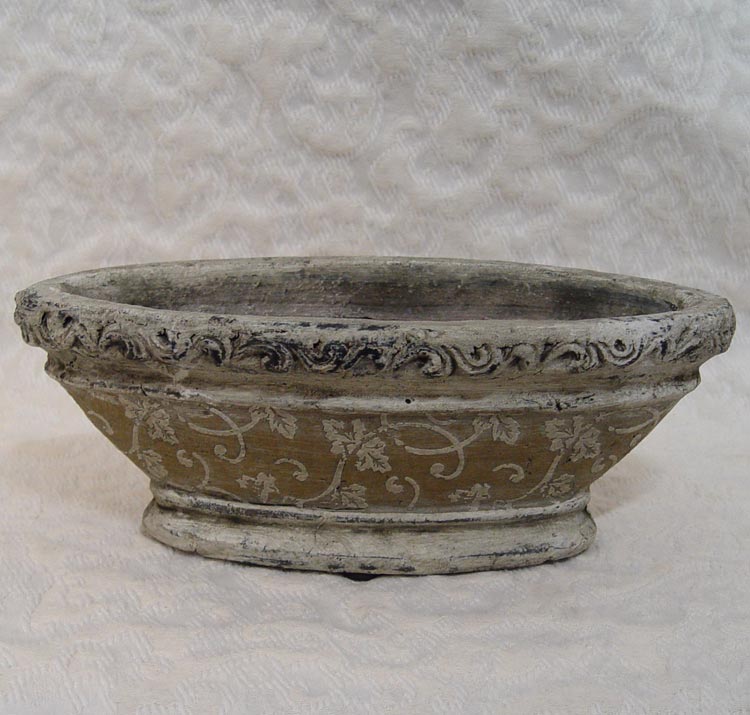 Distressed Fleur Designed Grey Planter