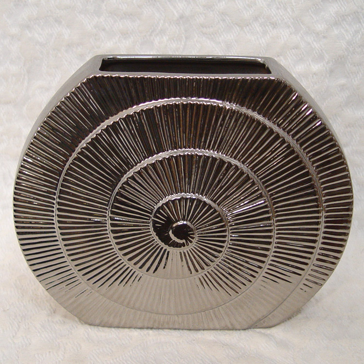Ridged Spiral Silver Ceramic Vase