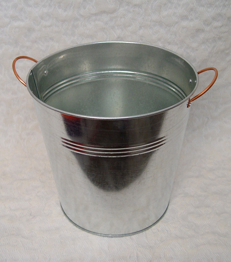 Galvanized Silver Flower Bucket w/ Copper Handles