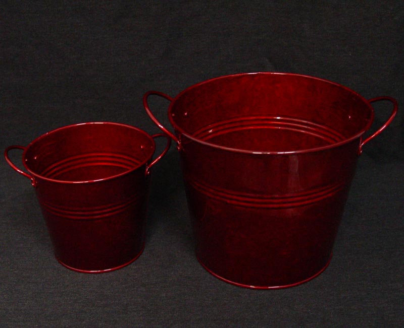 Red Galvanized Flower Bucket