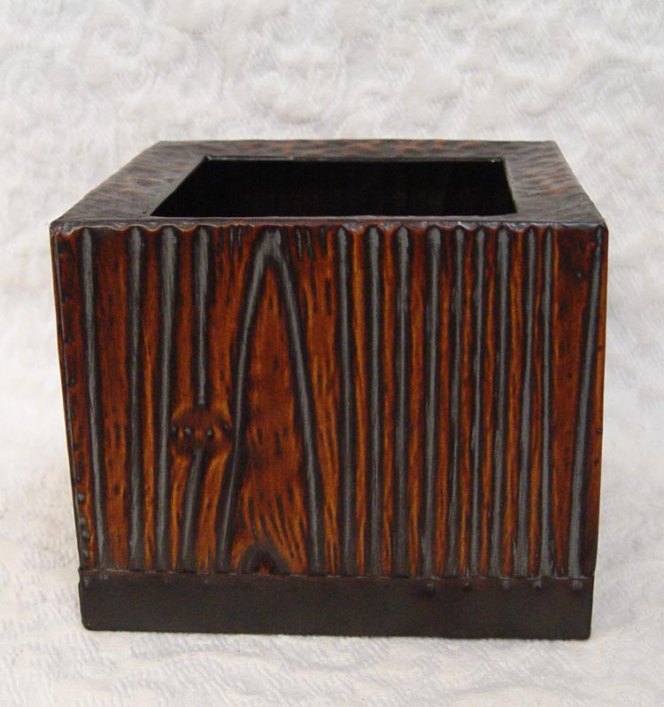 Faux Wood Metal Flower Container